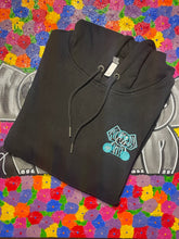 Load image into Gallery viewer, &quot;A Night in Color&quot; Embroidered Hoodie in Black &amp; Teal
